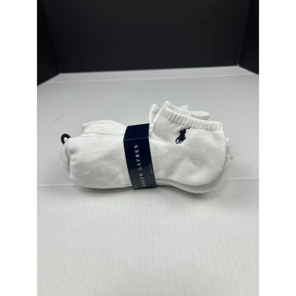Vintage Ralph Lauren Polo Women's 6-Pack Cushion Quarter Socks White Sz 4-10.5